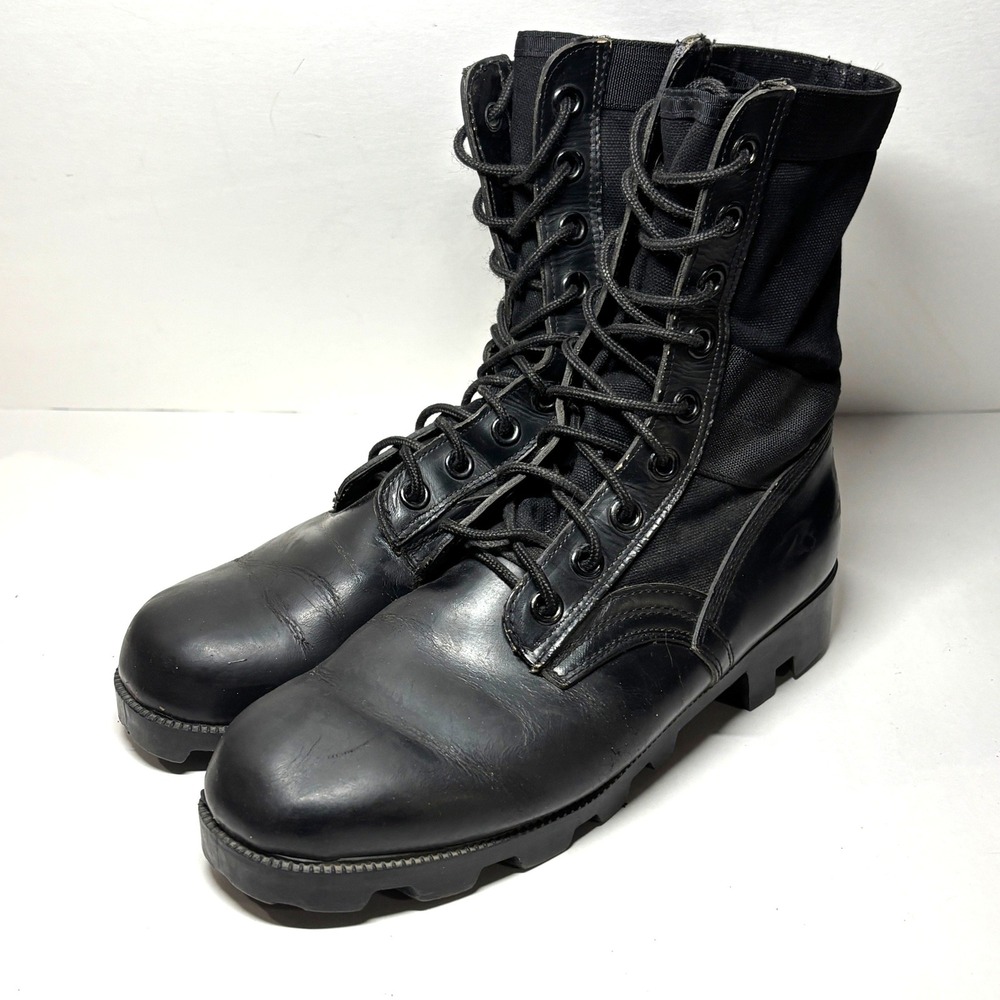 Combat Boots Mens 10R Black Leather Canvas Steel Shank Military‎ Gorpcore